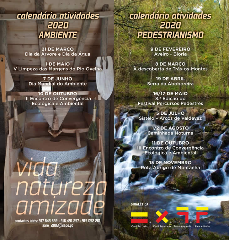 Calendário de actividades para o ano de 2020 da AARO