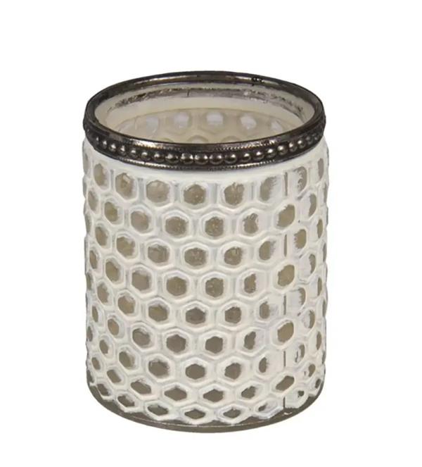 Bee tealight de vidro e metal com Favos de mel 7X8cm