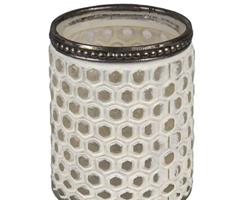 Bee tealight de vidro e metal com Favos de mel 7X8cm